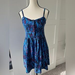 Express Blue, Pink and Black Floral Mini Dress | Size Medium